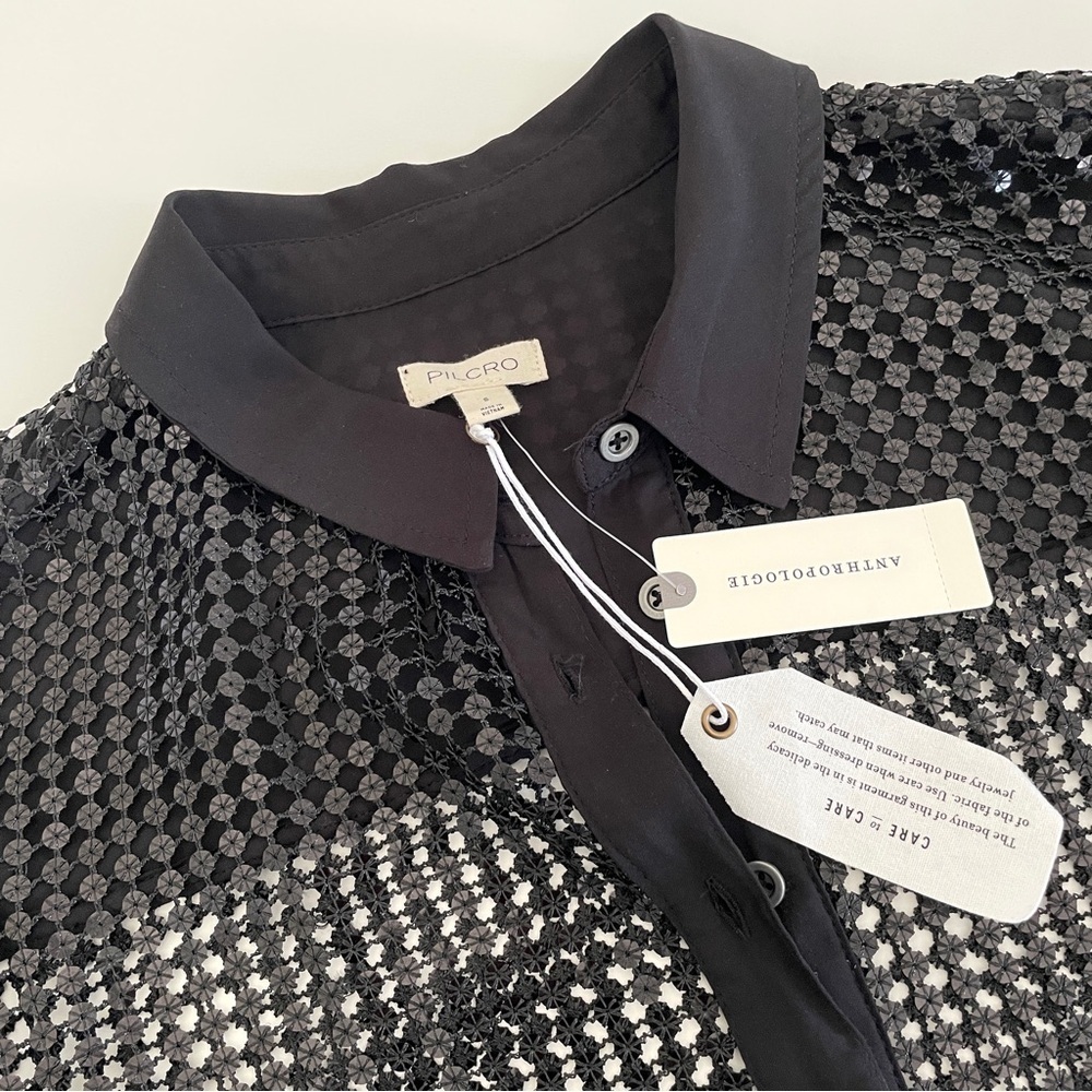 Anthropologie Pilcro Long Sleeve Chainmail Button Down Blouse - Picture 8 of 15